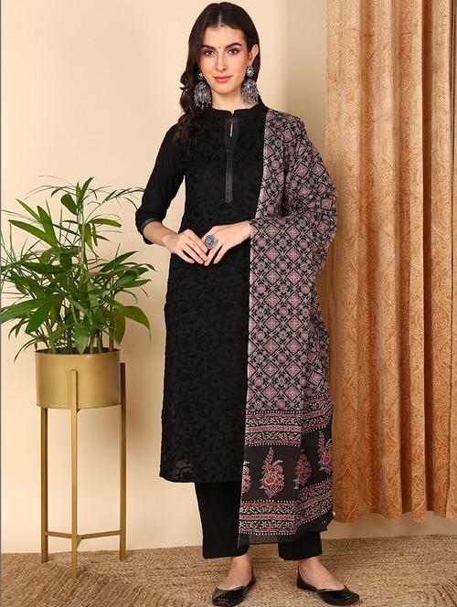 black three quarter sleeve suit set - 20468924 - Very Small Image - 1