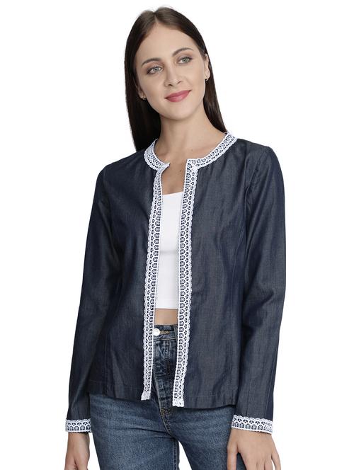 lace detailed solid denim regular shrug - 20468940 - Very Small Image - 1