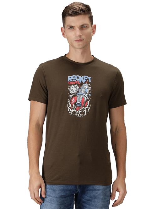 olive front print short sleeves t-shirt - 20469076 - Very Small Image - 1