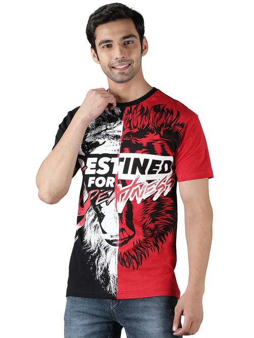 red & black front print short sleeves t-shirt - 20469084 - Very Small Image - 1