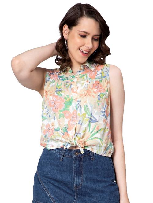 multi colored floral print sleeveless crop top - 20469174 - Very Small Image - 1