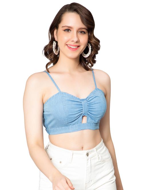 light blue solid denim crop top - 20469182 - Very Small Image - 1