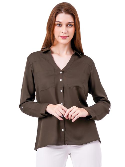 olive solid shirt collar regular shirt - 20469210 - Very Small Image - 1