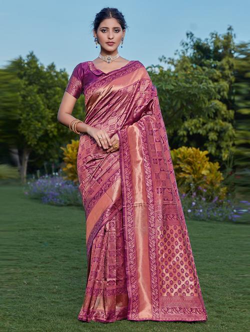 women's self design magenta colored saree with blouse - 20469364 - Very Small Image - 1