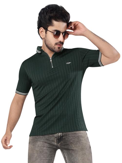 bottle green striped polo t-shirt - 20469408 - Very Small Image - 1