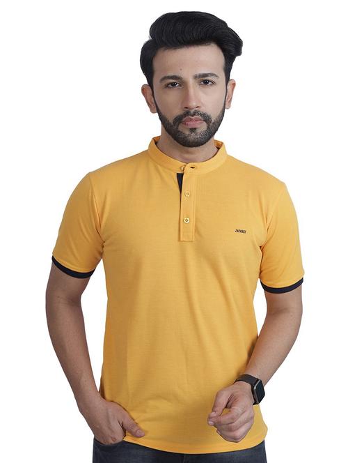yellow solid mandarin neck regular t-shirt - 20469418 - Very Small Image - 1