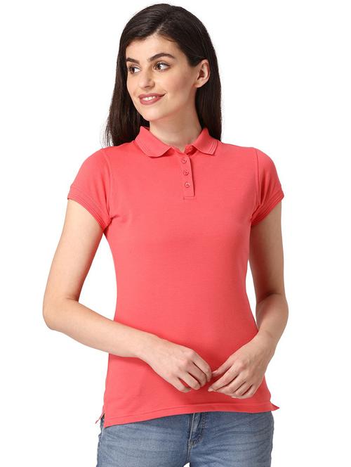 coral solid short sleeves polo t-shirt - 20469710 - Very Small Image - 1