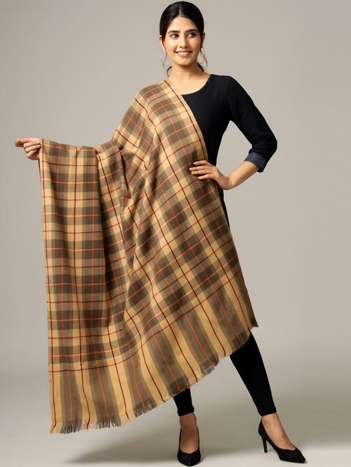 beige wool checks shawl - 20470118 - Very Small Image - 1