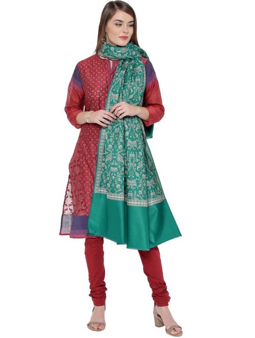 green wool self design shawl - 20470126 - Very Small Image - 1