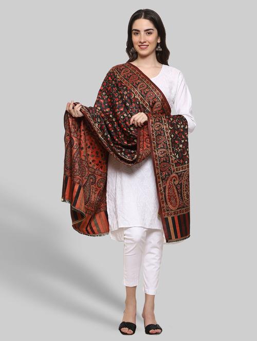 black wool blend self design shawl - 20470173 - Very Small Image - 1