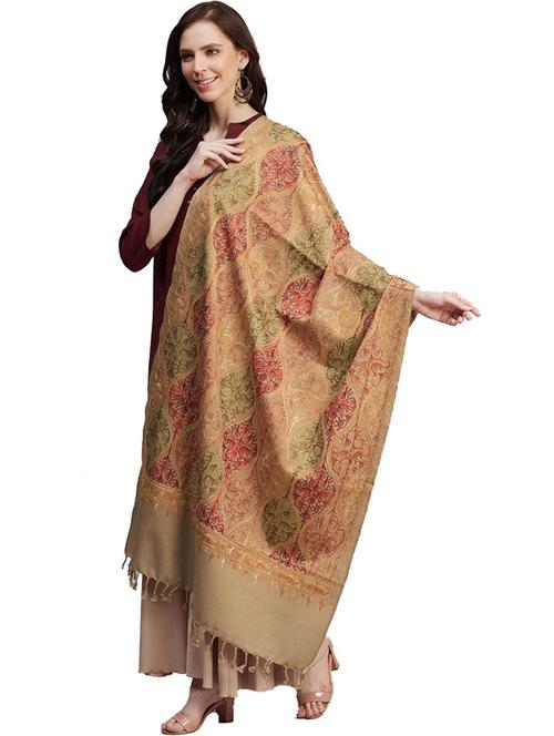 tan wool embroidered shawl - 20470178 - Very Small Image - 1