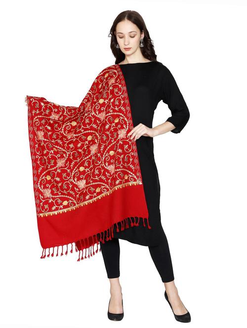 red wool embroidered shawl - 20470184 - Very Small Image - 1