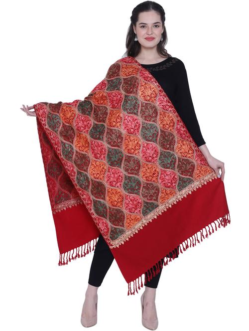 red wool embroidered shawl - 20470213 - Very Small Image - 1