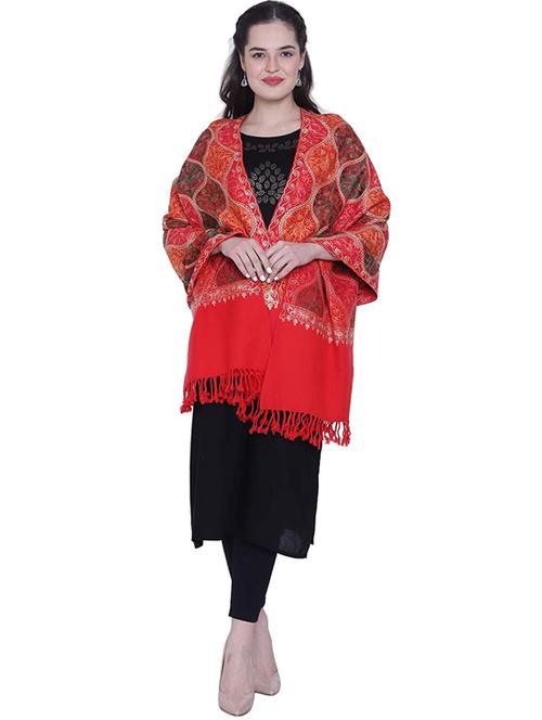 red wool embroidered shawl - 20470216 - Very Small Image - 1