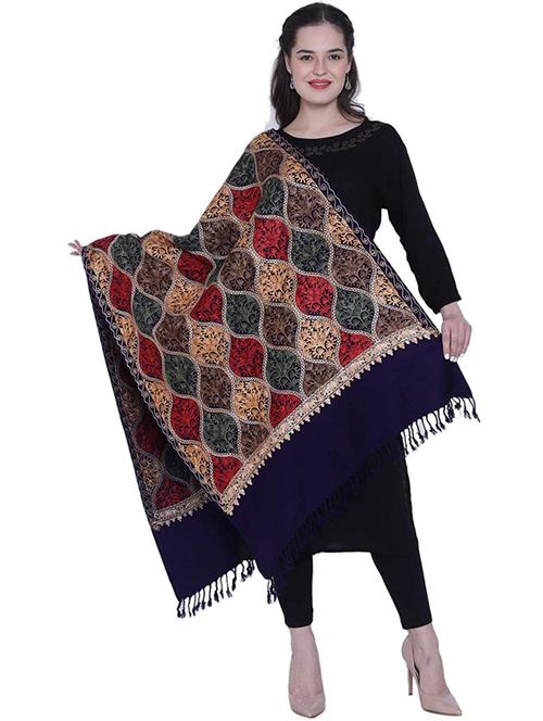 navy blue wool embroidered shawl - 20470223 - Very Small Image - 1