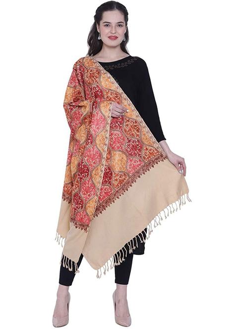 beige wool embroidered shawl - 20470224 - Very Small Image - 1