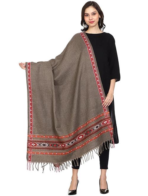 taupe wool self design shawl - 20470237 - Very Small Image - 1