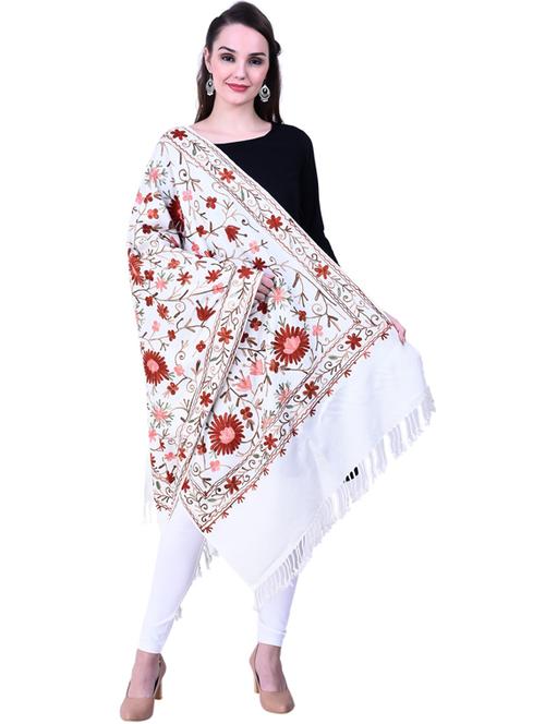 white wool embroidered shawl - 20470246 - Very Small Image - 1