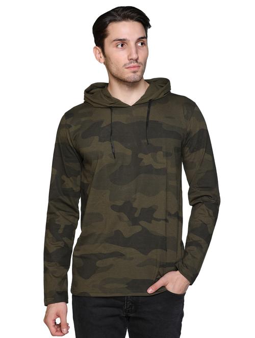 men olive camouflage print hooded sweatshirt - 20471175 - Very Small Image - 1