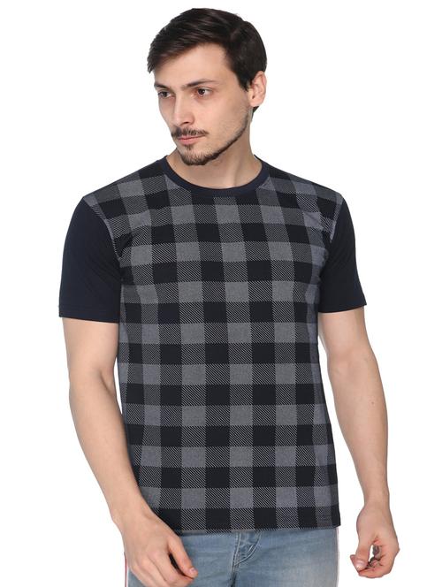 men checkered black cotton blend t-shirt - 20471391 - Very Small Image - 1