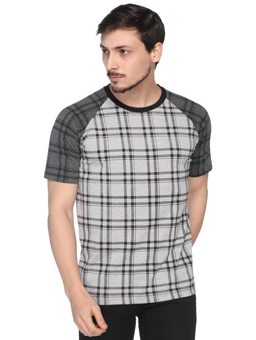 men checkered grey melange cotton blend t-shirt - 20471395 - Very Small Image - 1