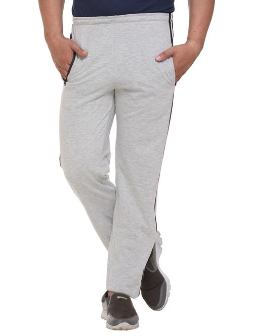 men's grey melange cotton blend track pant - 20471523 - Very Small Image - 1