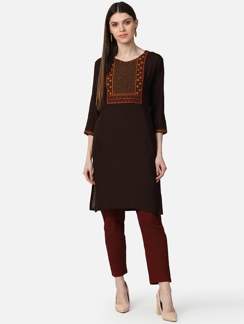 women yoke embroidered straight kurta - 20473278 - Very Small Image - 1