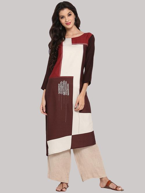 women color block straight kurta - 20473309 - Very Small Image - 1