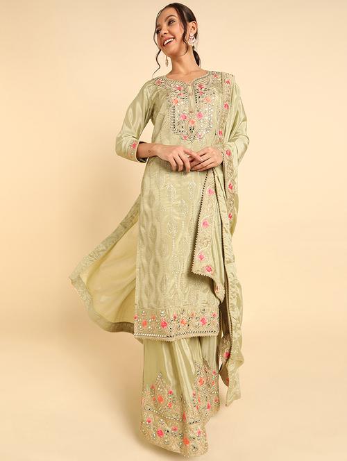 olive silk blend suit set - 20473335 - Very Small Image - 1