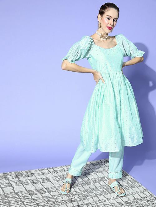 ai aqua puff sleeve kurta pant set - 20473360 - Very Small Image - 1