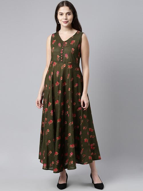 olive floral print maxi dress - 20473379 - Very Small Image - 1
