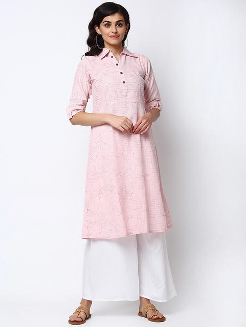 women pink shirt colllar a-line kurta - 20473469 - Very Small Image - 1