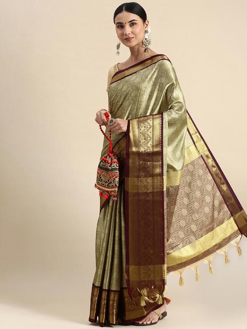 women's self design neo mint colored saree with blouse - 20473934 - Very Small Image - 1