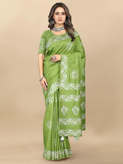 women's batik neo mint colored saree - 20474134 - Very Small Image - 1