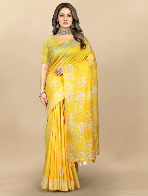 women's batik yellow colored saree - 20474135 - Very Small Image - 1