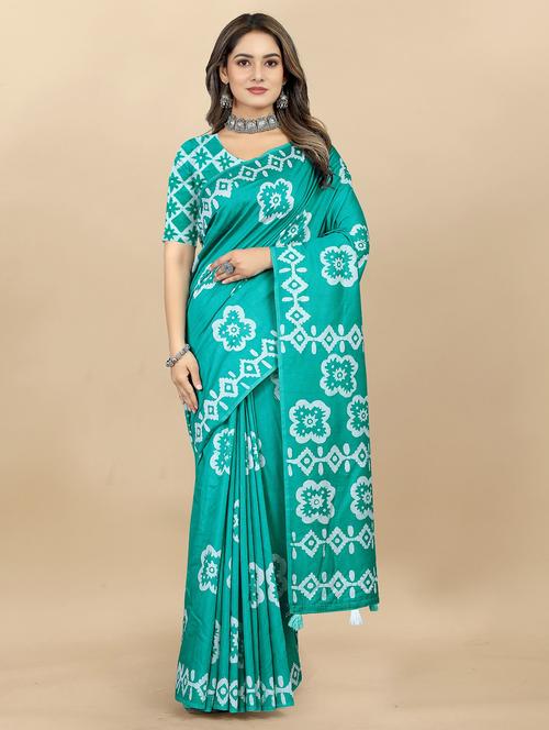 turquoise printed saree - 20474138 - Very Small Image - 1