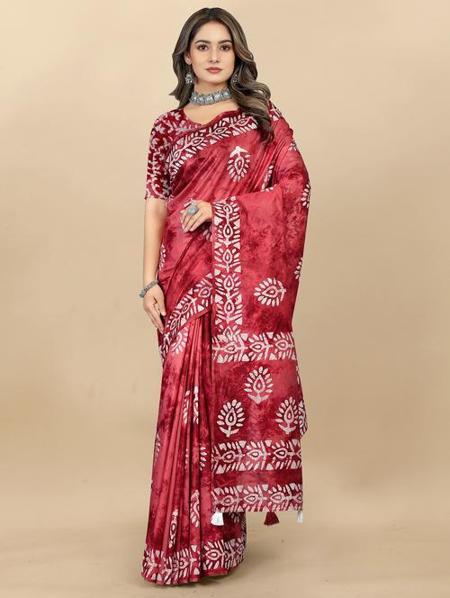 women's batik maroon colored saree - 20474142 - Very Small Image - 1