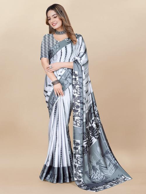 grey printed saree - 20474162 - Very Small Image - 1