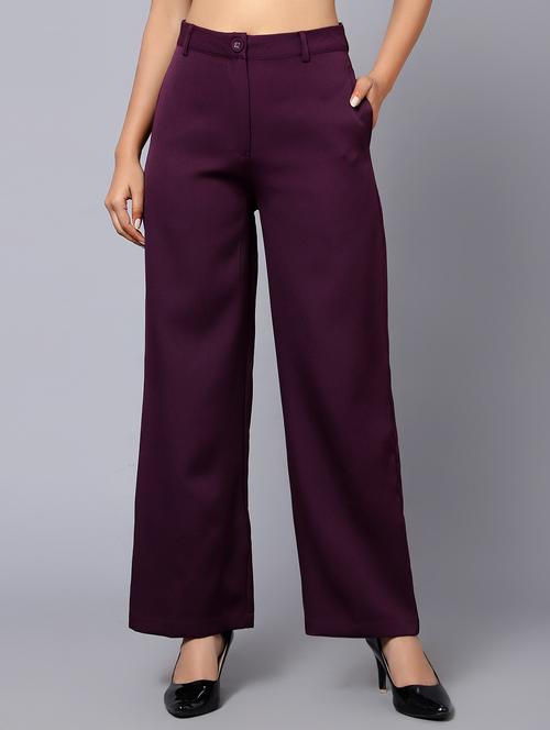 purple solid flat front trouser - 20474415 - Very Small Image - 1