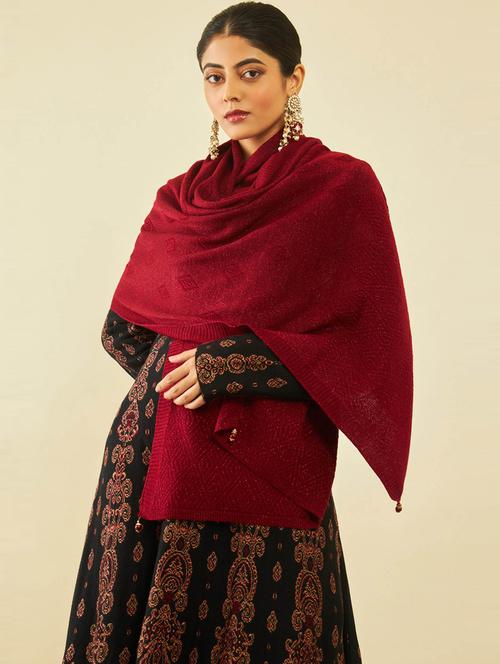 women woollen self design shawl - 20474946 - Very Small Image - 1
