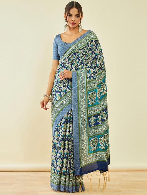 women's floral print saree with pashmina shawl with blouse - 20474960 - Very Small Image - 1