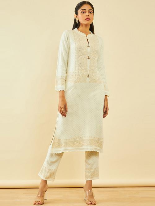 off white wool kurta pant set - 20475761 - Very Small Image - 1