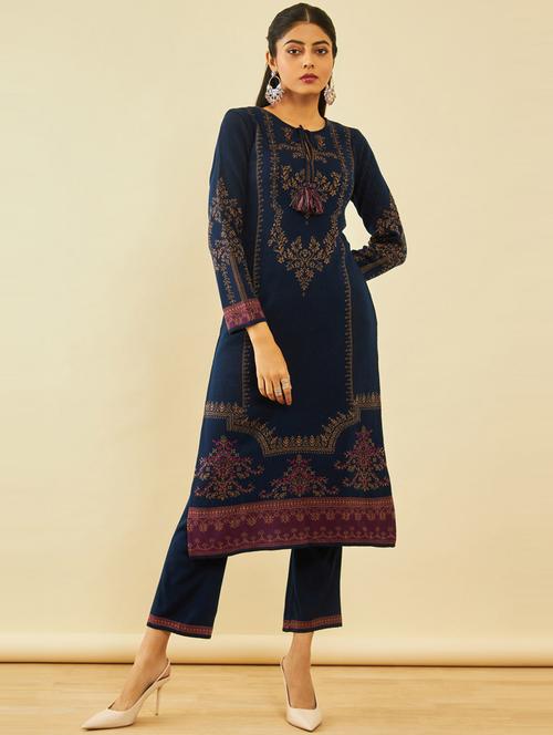 navy blue wool kurta pant set - 20475765 - Very Small Image - 1