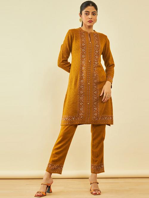 mustard woolen kurta pant set - 20475775 - Very Small Image - 1