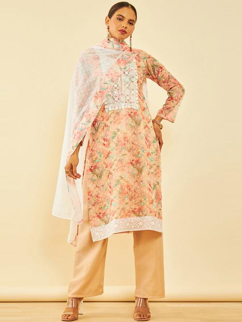 neck embroidered printed unstitched suit set - 20475882 - Very Small Image - 1