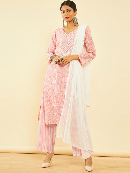 neck embroidered printed unstitched suit set - 20476220 - Very Small Image - 1