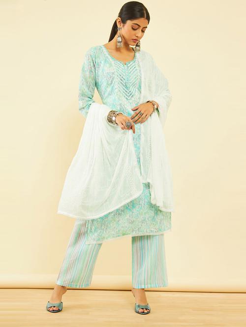neck embroidered printed unstitched suit set - 20476221 - Very Small Image - 1