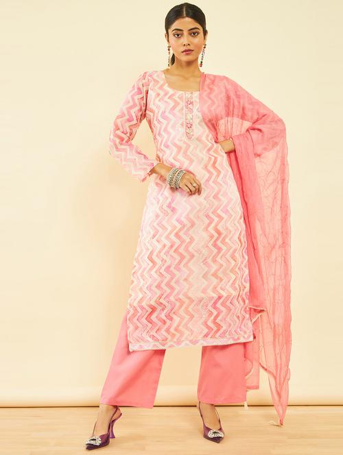 chevron print unstitched suit set - 20476222 - Very Small Image - 1