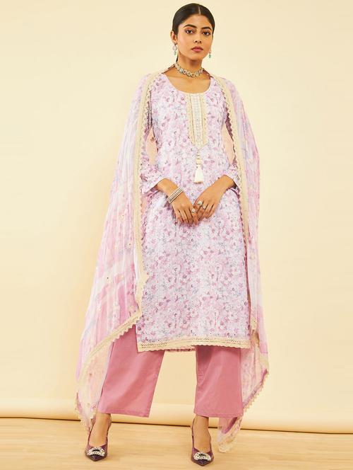 floral print cotton unstitched suit - 20476223 - Very Small Image - 1