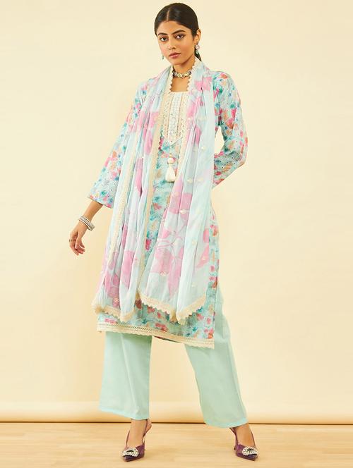 floral print cotton unstitched suit - 20476224 - Very Small Image - 1